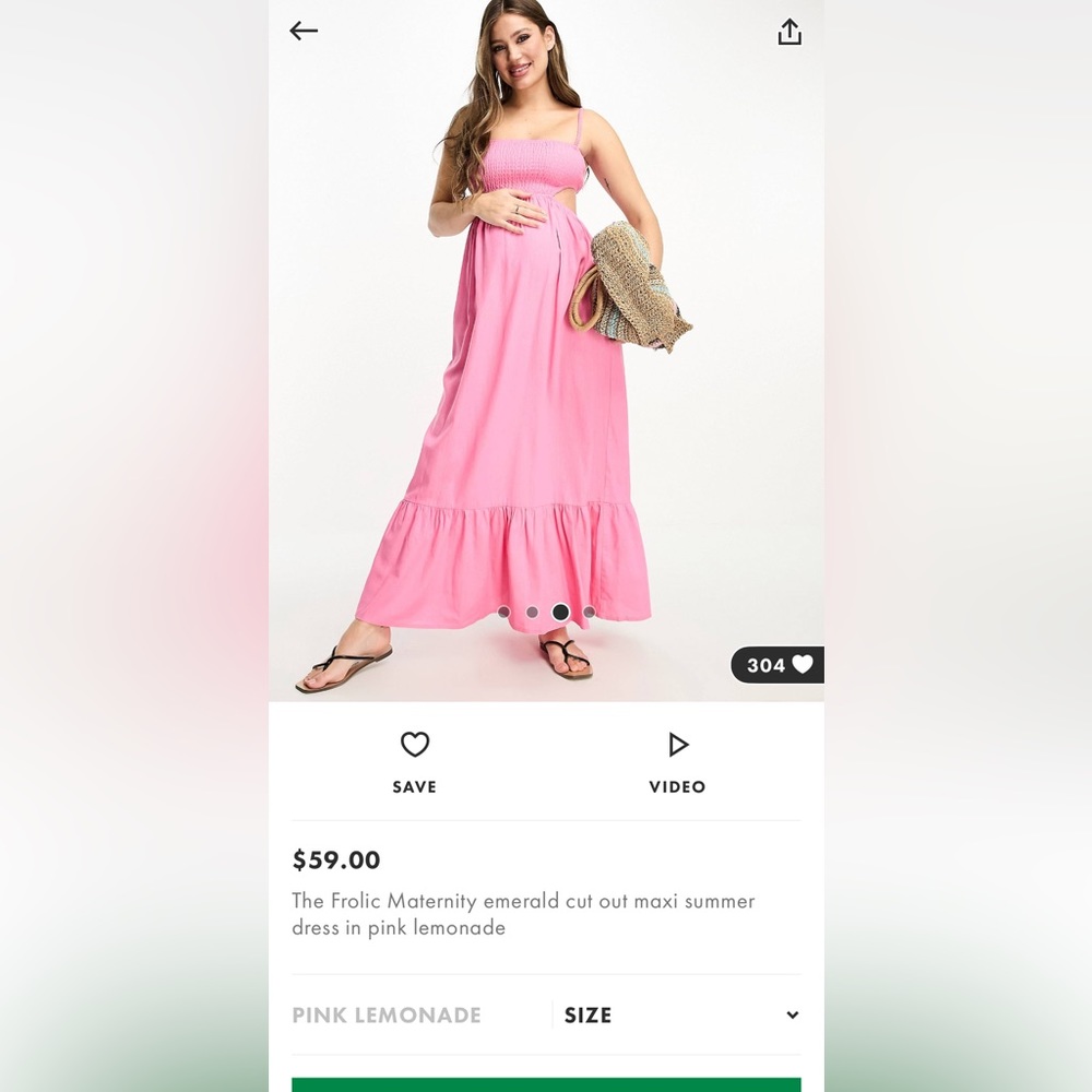 The Frolic Maternity emerald cut out maxi summer dress in pink lemonade. Size 10